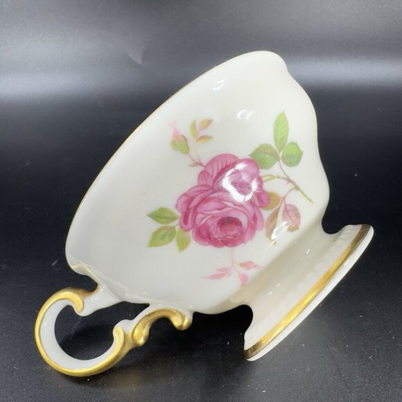 Vintage Castleton China Dolly Madison USA Ivory Pink Rose Teacup And Saucer Set - Picture 14 of 14